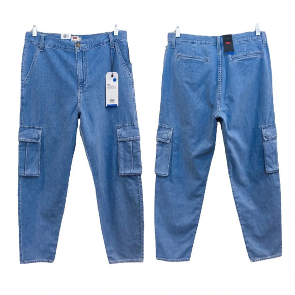Levi's Cool Eco Performance Baggy High Waist Cargo Chambray Denim Pants 29 NWT - Picture 1 of 15